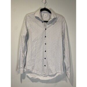 Blue Industry Button Down Shirt Mens Small Blue Polka Dot Stretch Workwear